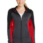 Sport-Tek Womens Moisture Wicking Full Zip Tech Fleece Hooded Jacket - Black/Heather Graphite Grey/True Red