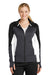 Sport-Tek LST245 Womens Moisture Wicking Full Zip Tech Fleece Hooded Jacket Black/Grey/White Front