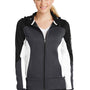 Sport-Tek Womens Moisture Wicking Full Zip Tech Fleece Hooded Jacket - Black/Heather Graphite Grey/White
