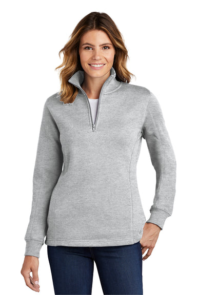 Sport-Tek LST253 Womens Fleece 1/4 Zip Sweatshirt Heather Grey Front