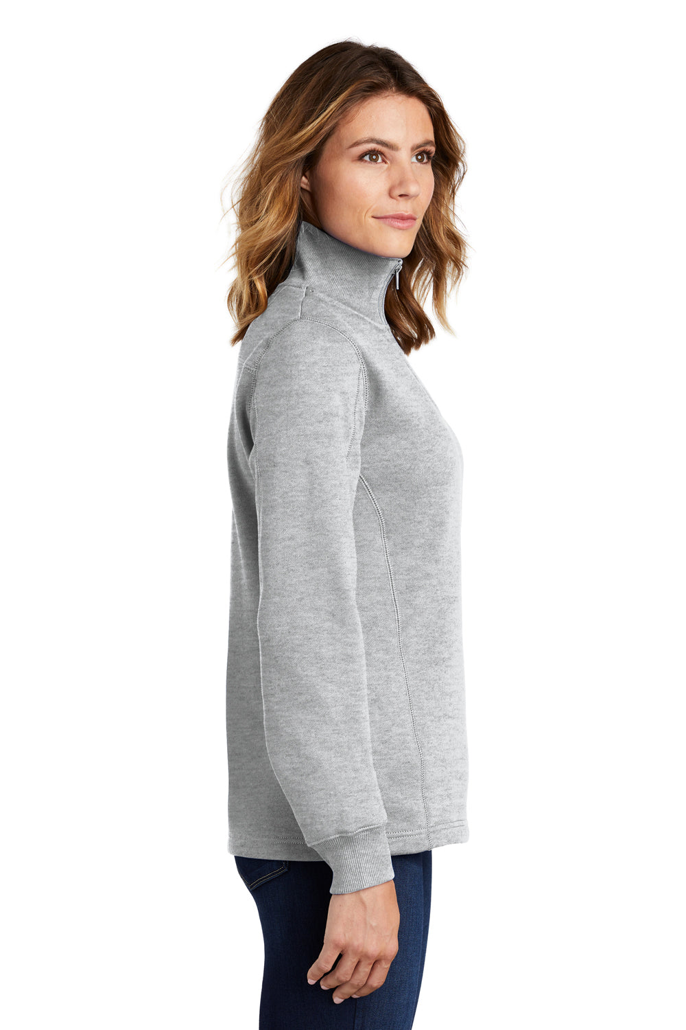 Sport-Tek LST253 Womens Fleece 1/4 Zip Sweatshirt Heather Grey Side