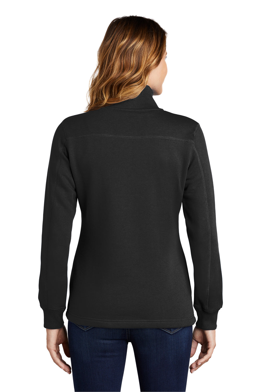 Sport-Tek LST253 Womens Fleece 1/4 Zip Sweatshirt Black Back