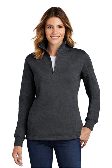 Sport-Tek LST253 Womens Fleece 1/4 Zip Sweatshirt Heather Graphite Grey Front