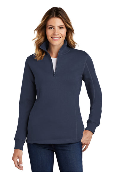 Sport-Tek LST253 Womens Fleece 1/4 Zip Sweatshirt Navy Blue Front
