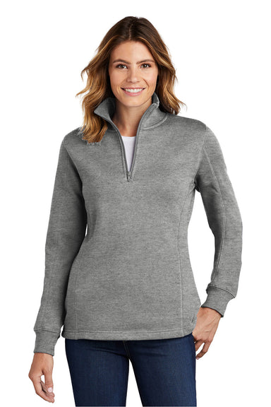 Sport-Tek LST253 Womens Fleece 1/4 Zip Sweatshirt Heather Vintage Grey Front