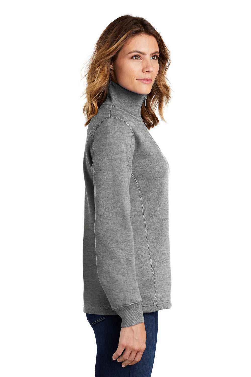 Sport-Tek LST253 Womens Fleece 1/4 Zip Sweatshirt Heather Vintage Grey Side