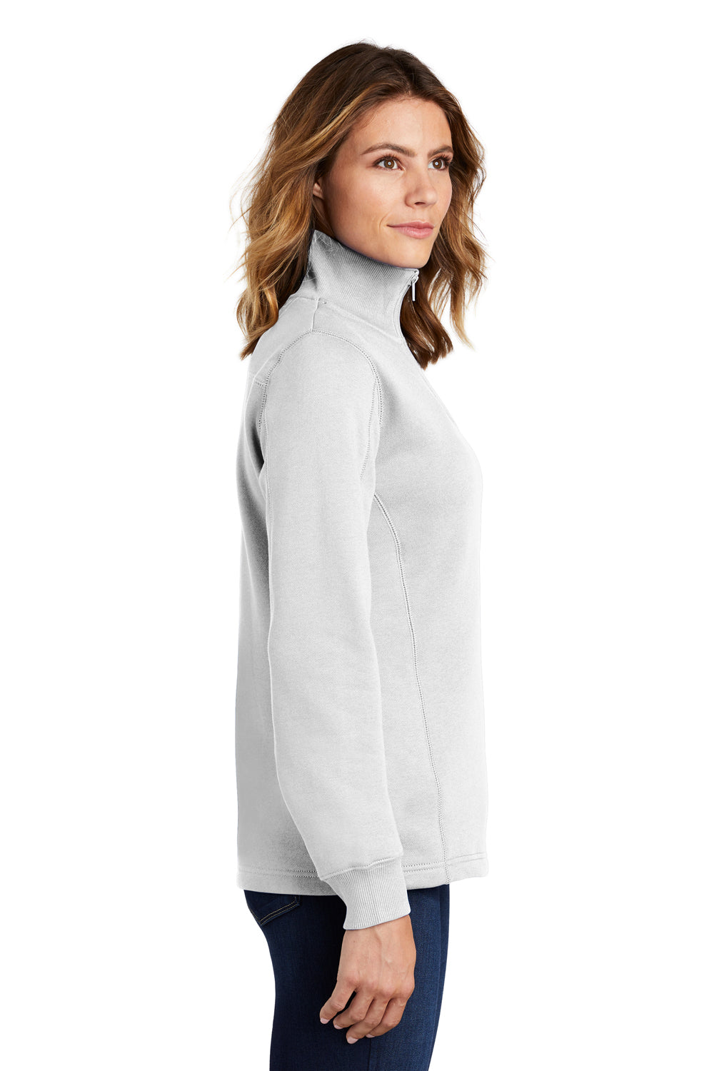 Sport-Tek LST253 Womens Fleece 1/4 Zip Sweatshirt White Side