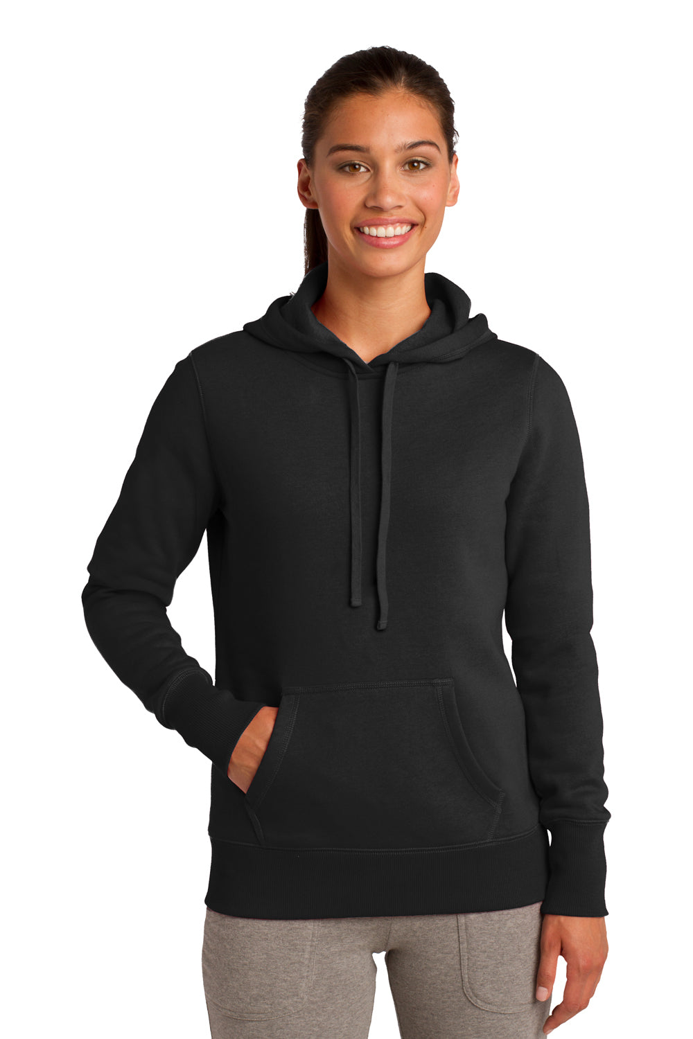 Sport-Tek LST254 Womens Fleece Hooded Sweatshirt Hoodie Black Front