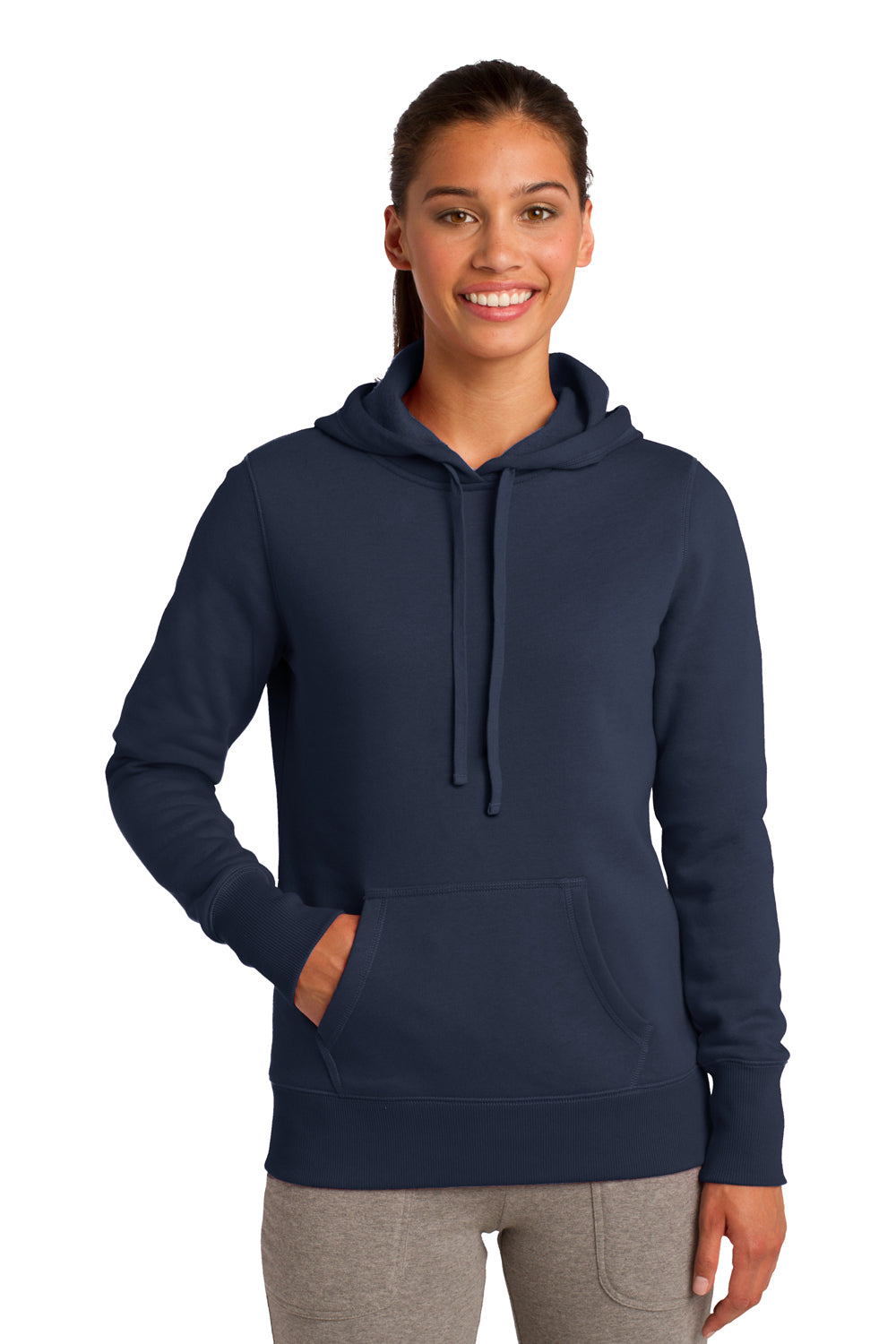 Sport-Tek LST254 Womens Fleece Hooded Sweatshirt Hoodie Navy Blue Front