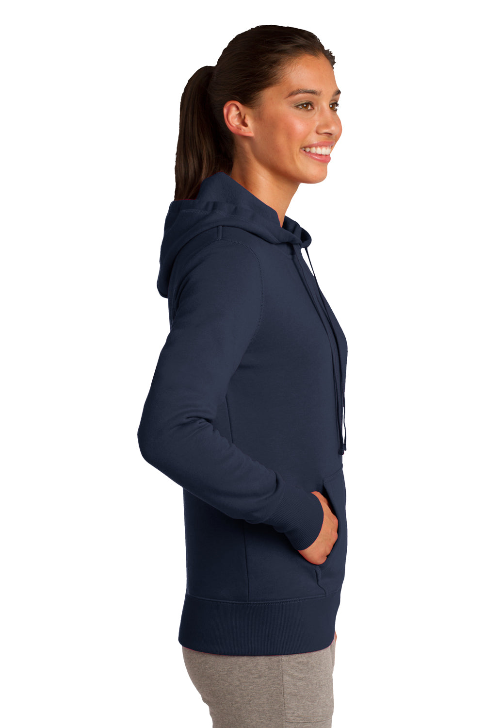 Sport-Tek LST254 Womens Fleece Hooded Sweatshirt Hoodie Navy Blue Side