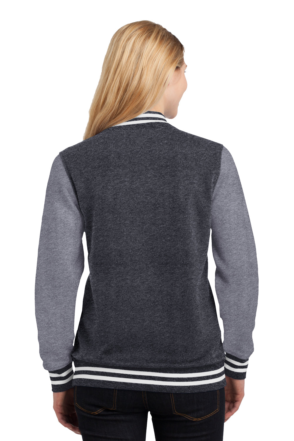 Sport-Tek LST270 Womens Snap Down Fleece Letterman Jacket Graphite Grey Back