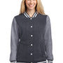 Sport-Tek Womens Snap Down Fleece Letterman Jacket - Heather Graphite Grey/Heather Vintage Grey - Closeout
