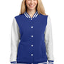 Sport-Tek Womens Snap Down Fleece Letterman Jacket - True Royal Blue/White - Closeout