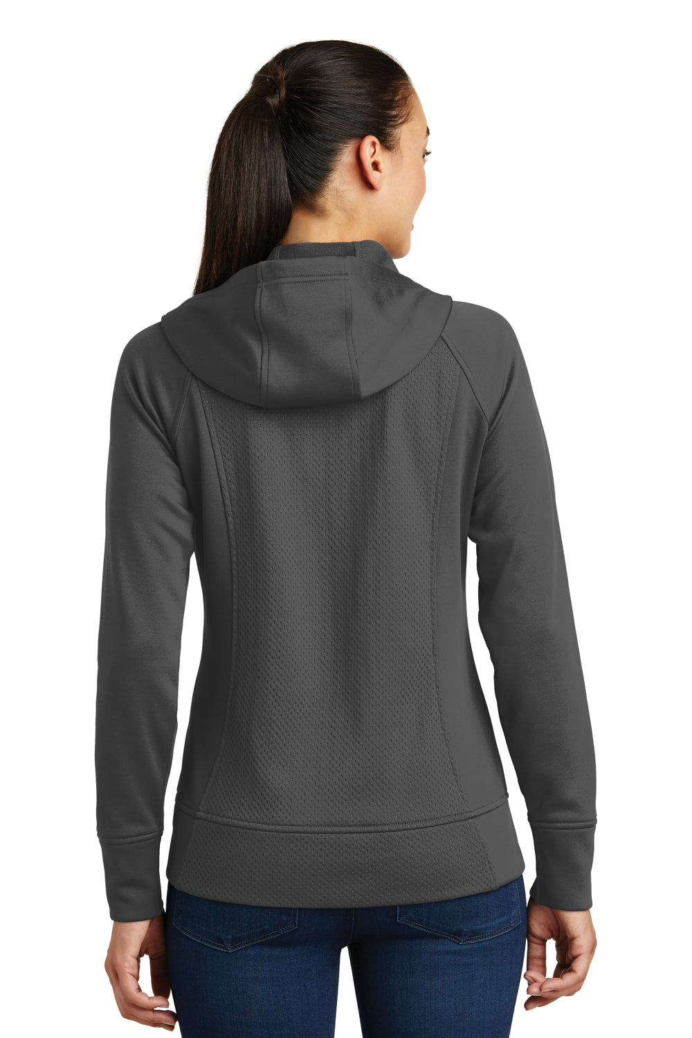 Sport-Tek LST295 Womens Rival Tech Moisture Wicking Fleece Full Zip Hooded Sweatshirt Hoodie Grey Back