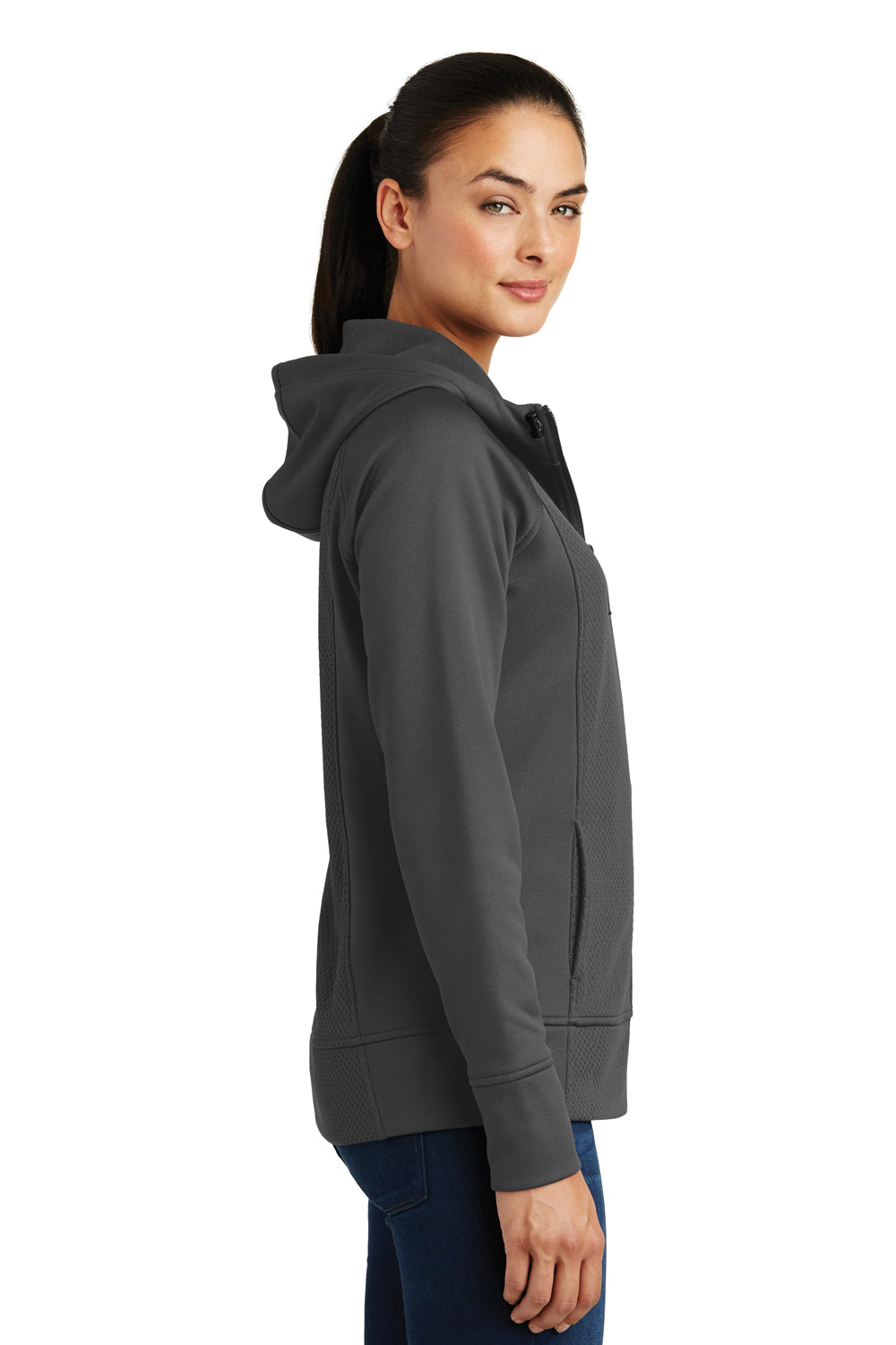 Sport-Tek LST295 Womens Rival Tech Moisture Wicking Fleece Full Zip Hooded Sweatshirt Hoodie Grey Side