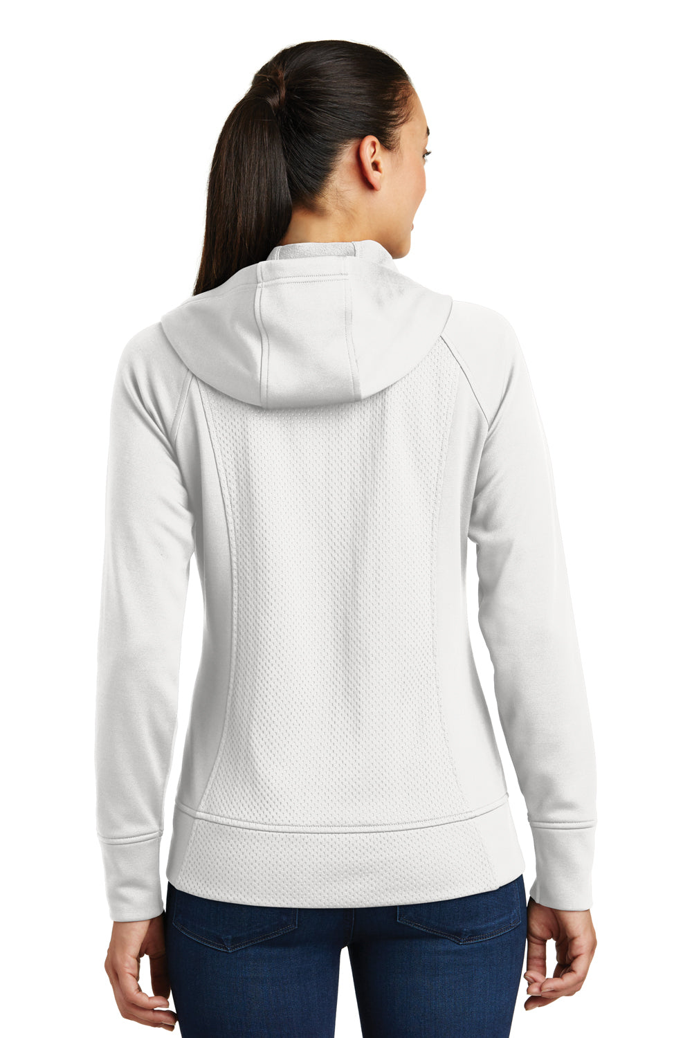 Sport-Tek LST295 Womens Rival Tech Moisture Wicking Fleece Full Zip Hooded Sweatshirt Hoodie White Back