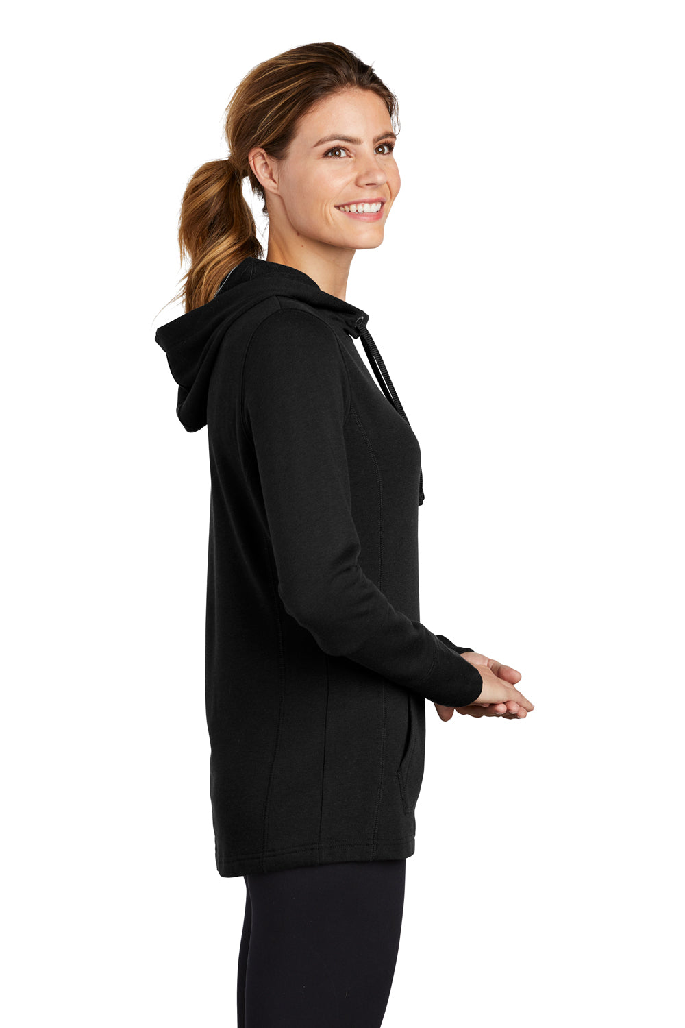 Sport-Tek LST296 Womens Moisture Wicking Fleece Hooded Sweatshirt Hoodie Black Side