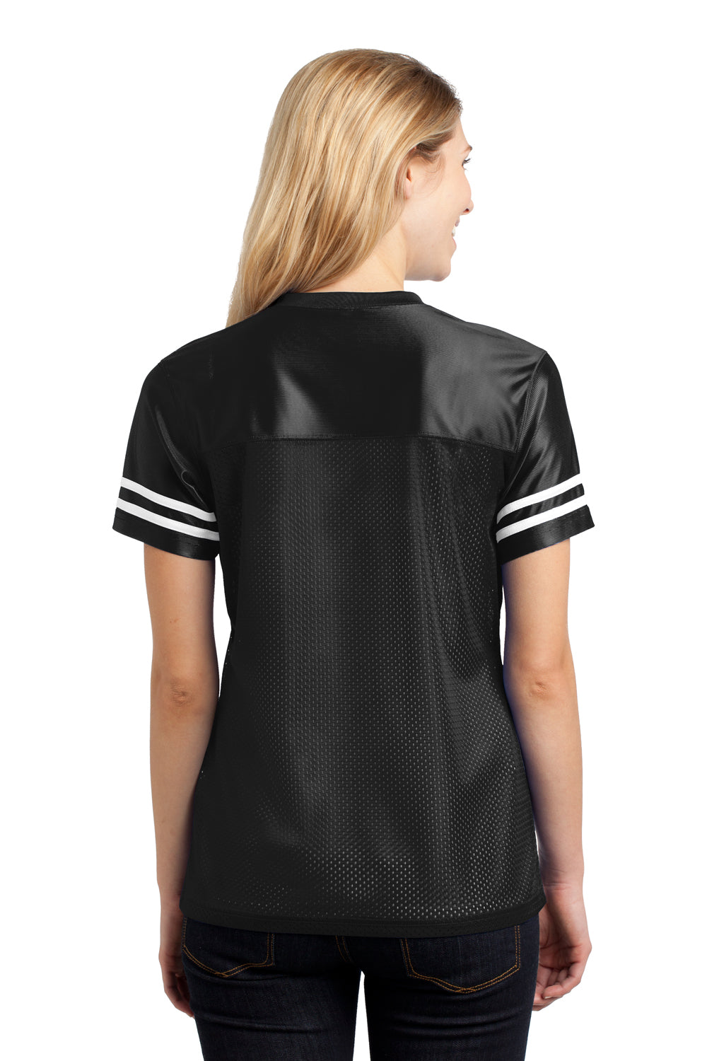 Sport-Tek LST307 Womens Short Sleeve V-Neck T-Shirt Black Back