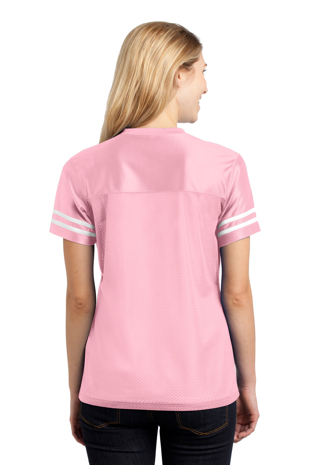 Sport-Tek LST307 Womens Short Sleeve V-Neck T-Shirt Pink Back