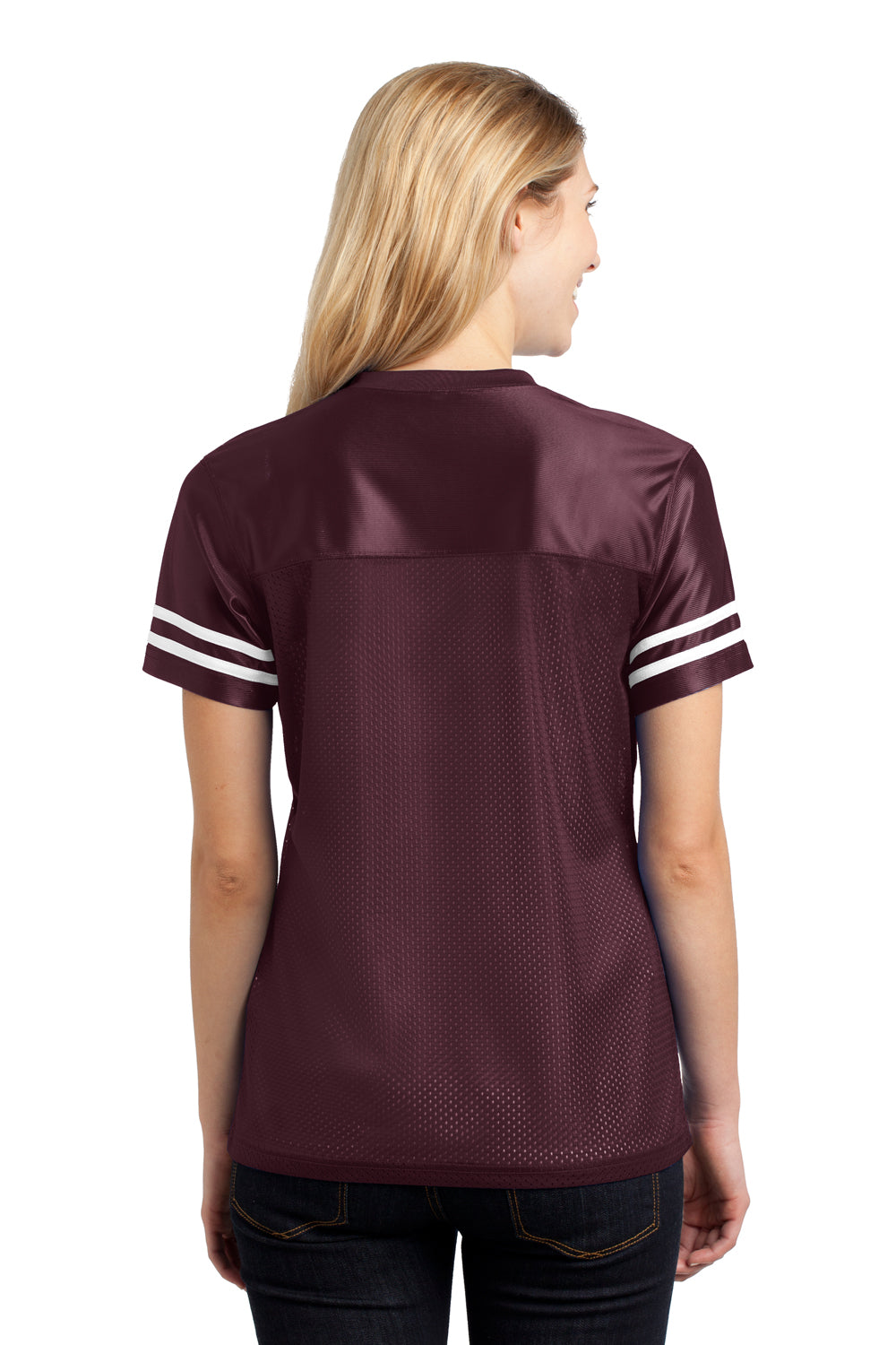 Sport-Tek LST307 Womens Short Sleeve V-Neck T-Shirt Maroon Back