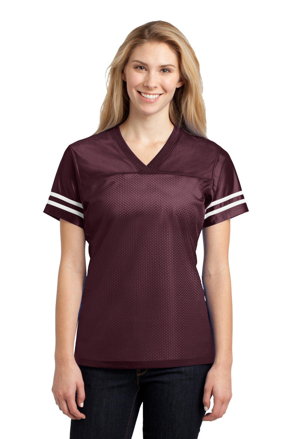 Sport-Tek LST307 Womens Short Sleeve V-Neck T-Shirt Maroon Front