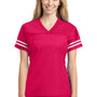Sport-Tek Womens Short Sleeve V-Neck T-Shirt - Raspberry Pink/White - Closeout