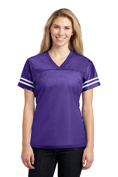 Sport-Tek LST307 Womens Short Sleeve V-Neck T-Shirt Purple Front