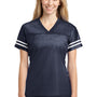 Sport-Tek Womens Short Sleeve V-Neck T-Shirt - True Navy Blue/White
