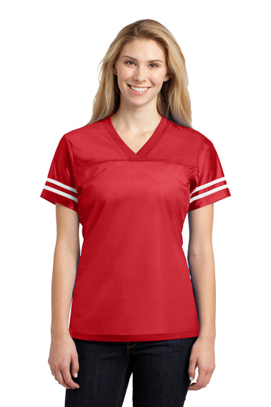 Sport-Tek LST307 Womens Short Sleeve V-Neck T-Shirt Red Front