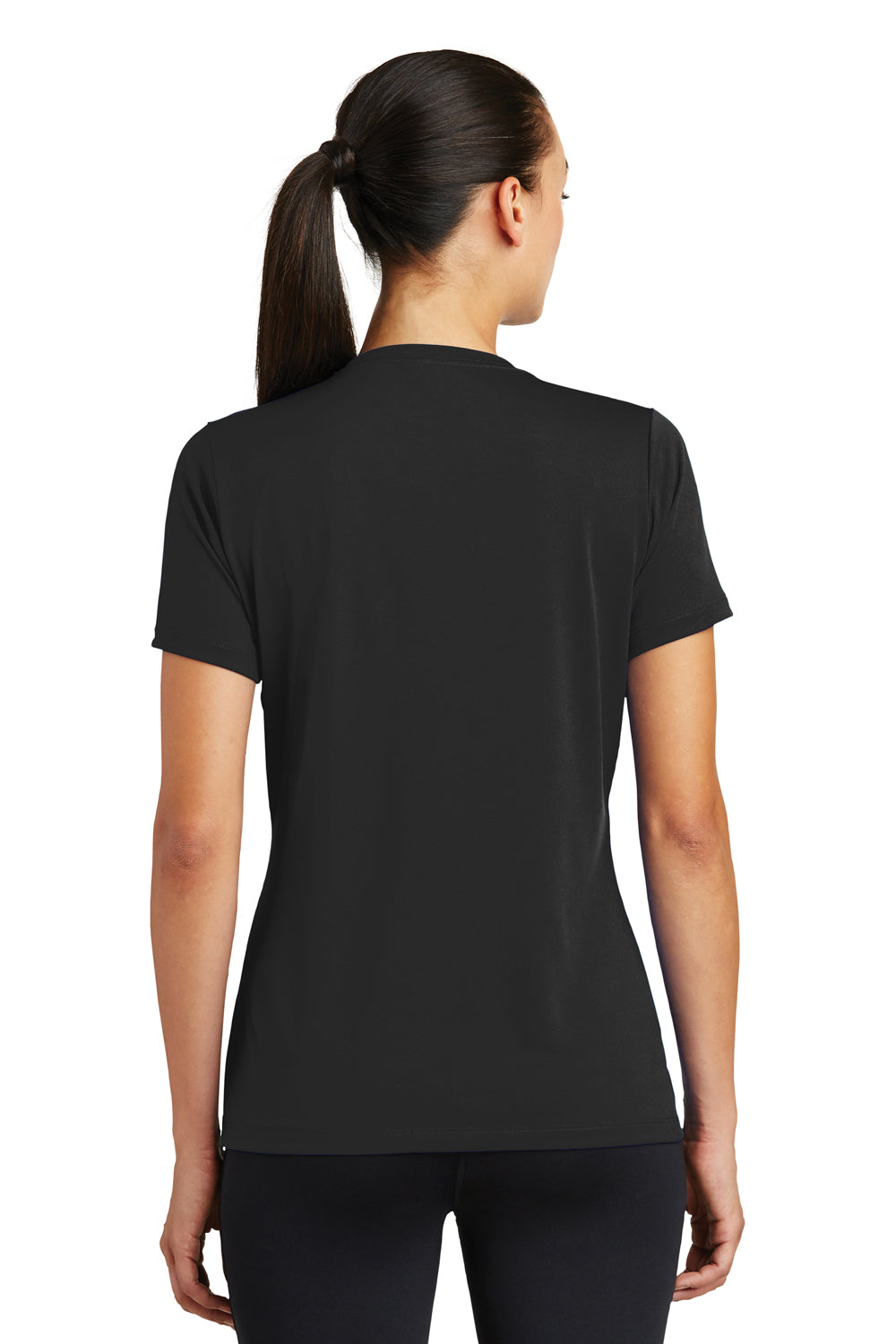 Sport-Tek LST320 Womens Tough Moisture Wicking Short Sleeve Crewneck T-Shirt Black Back