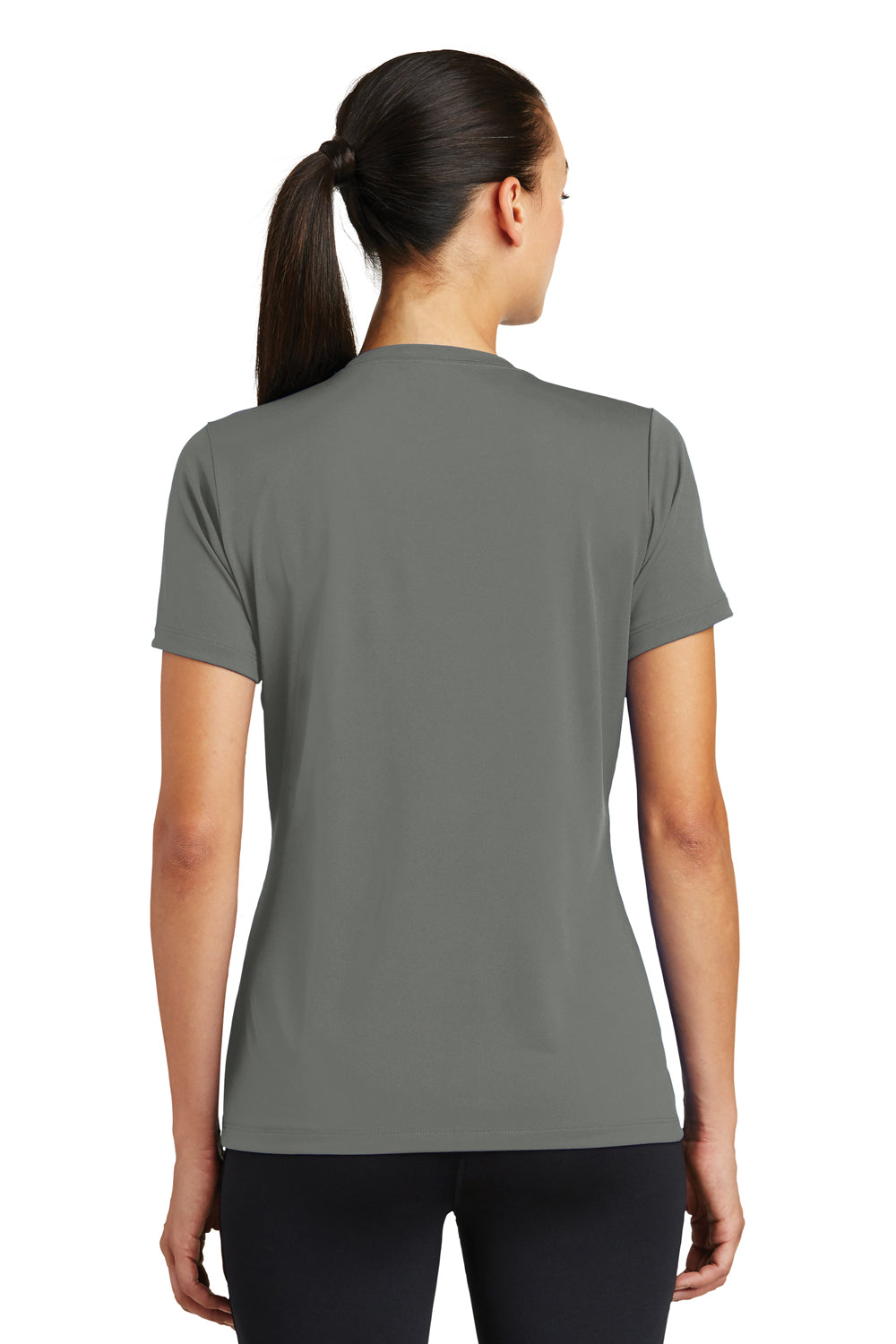 Sport-Tek LST320 Womens Tough Moisture Wicking Short Sleeve Crewneck T-Shirt Dark Grey Back