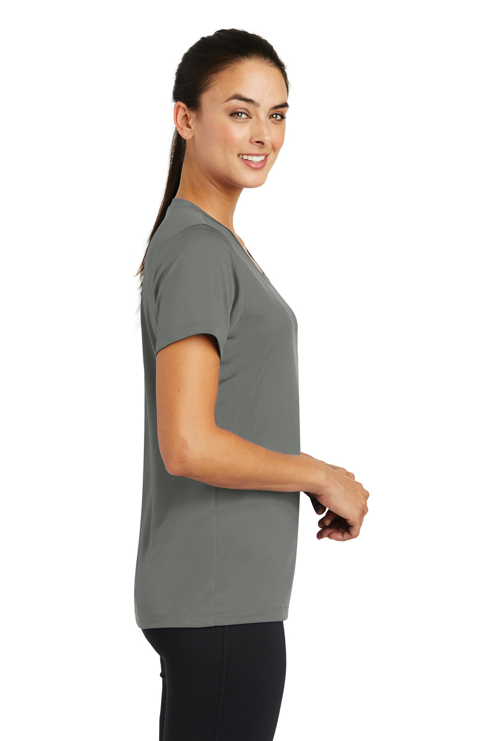 Sport-Tek LST320 Womens Tough Moisture Wicking Short Sleeve Crewneck T-Shirt Dark Grey Side