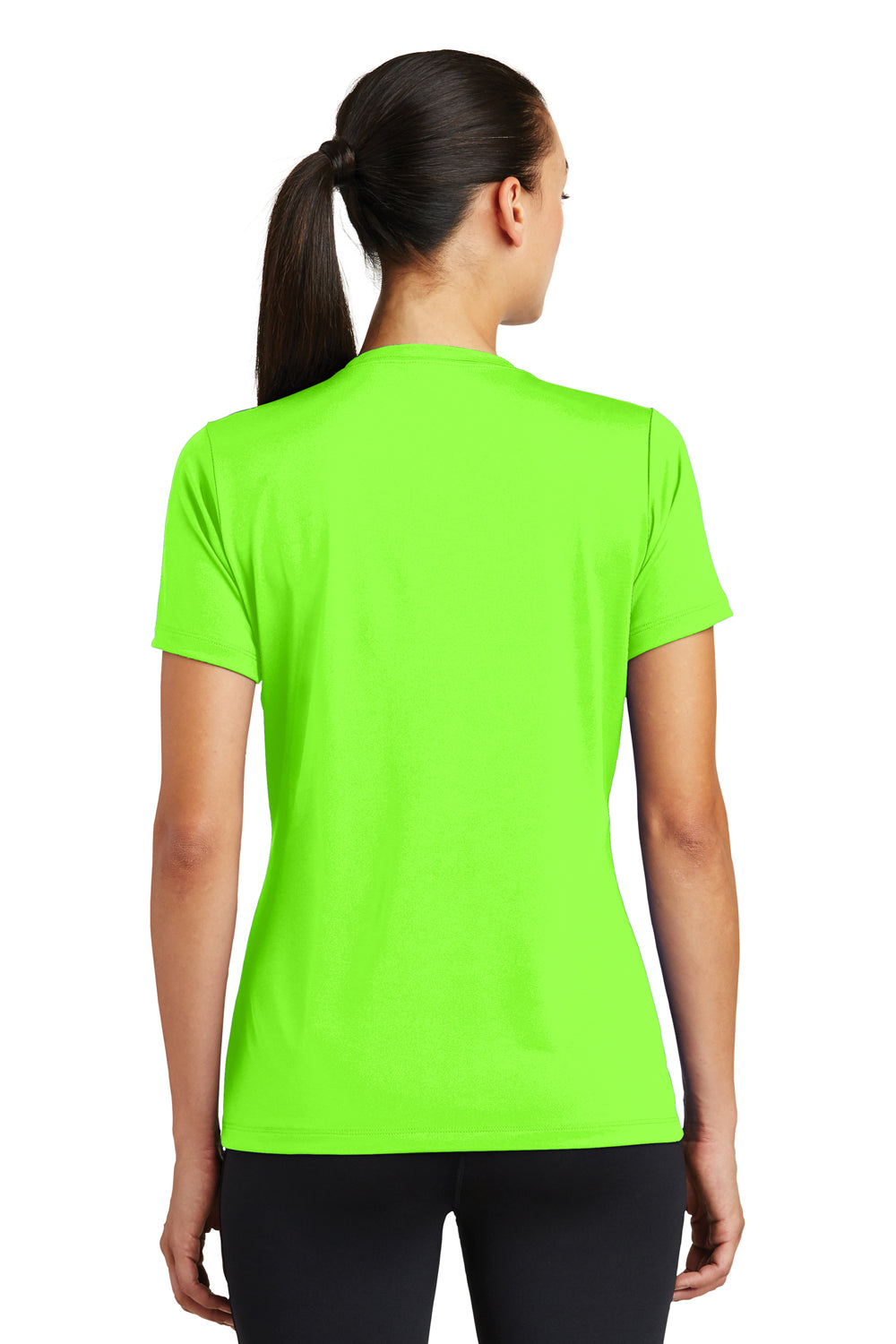 Sport-Tek LST320 Womens Tough Moisture Wicking Short Sleeve Crewneck T-Shirt Neon Green Back