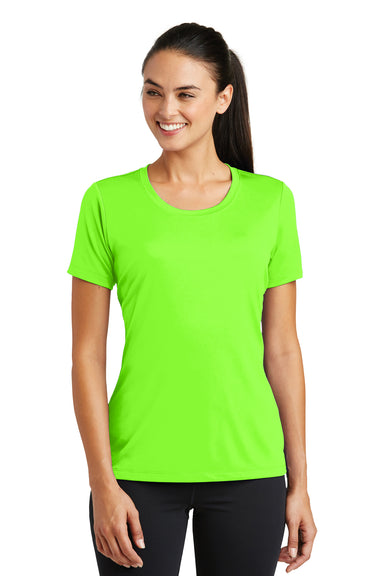 Sport-Tek LST320 Womens Tough Moisture Wicking Short Sleeve Crewneck T-Shirt Neon Green Front