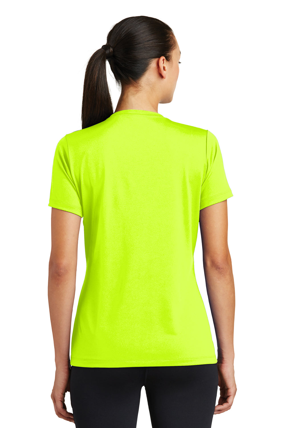 Sport-Tek LST320 Womens Tough Moisture Wicking Short Sleeve Crewneck T-Shirt Neon Yellow Back