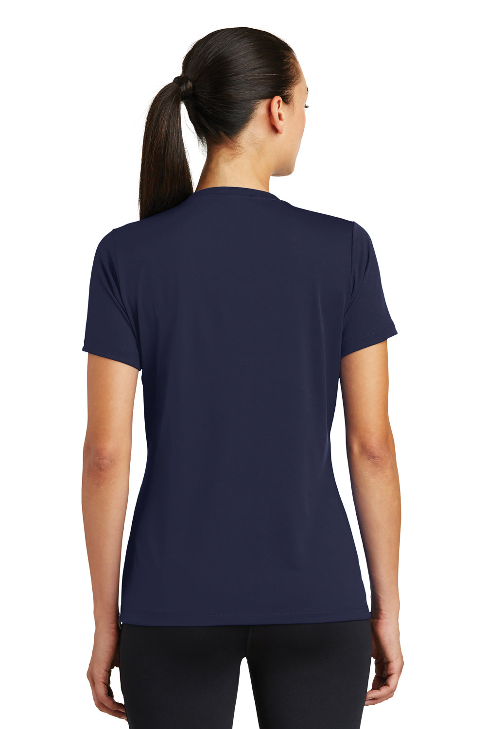 Sport-Tek LST320 Womens Tough Moisture Wicking Short Sleeve Crewneck T-Shirt Navy Blue Back