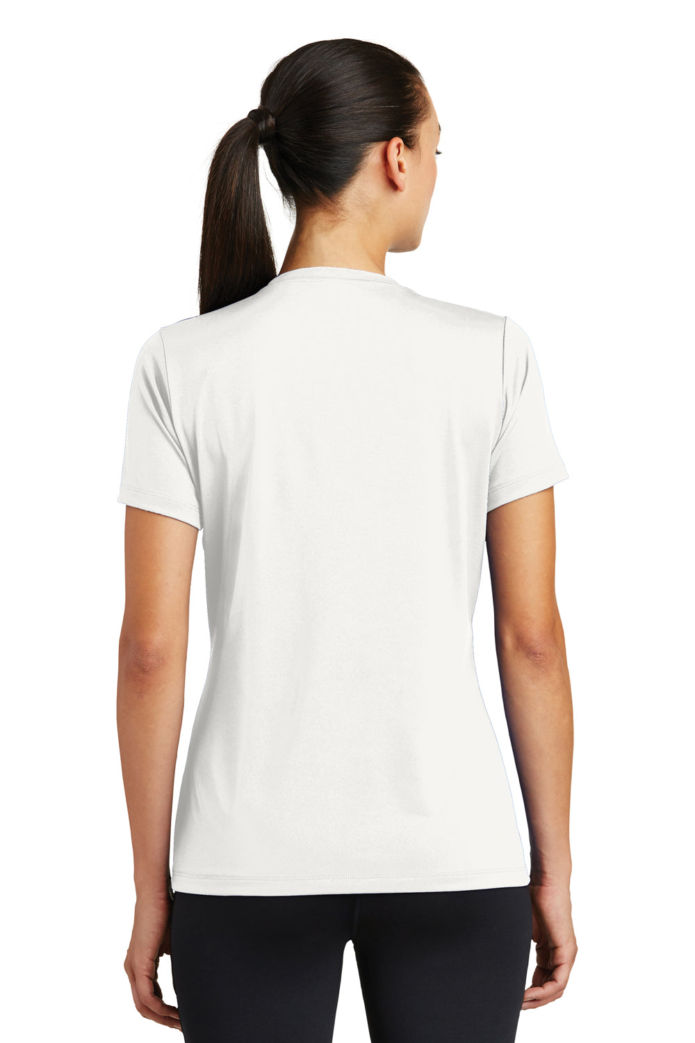 Sport-Tek LST320 Womens Tough Moisture Wicking Short Sleeve Crewneck T-Shirt White Back
