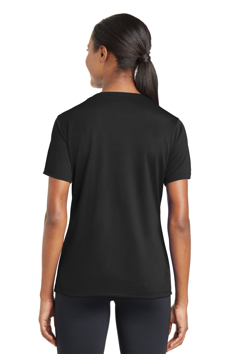 Sport-Tek LST340 Womens RacerMesh Moisture Wicking Short Sleeve V-Neck T-Shirt Black Back