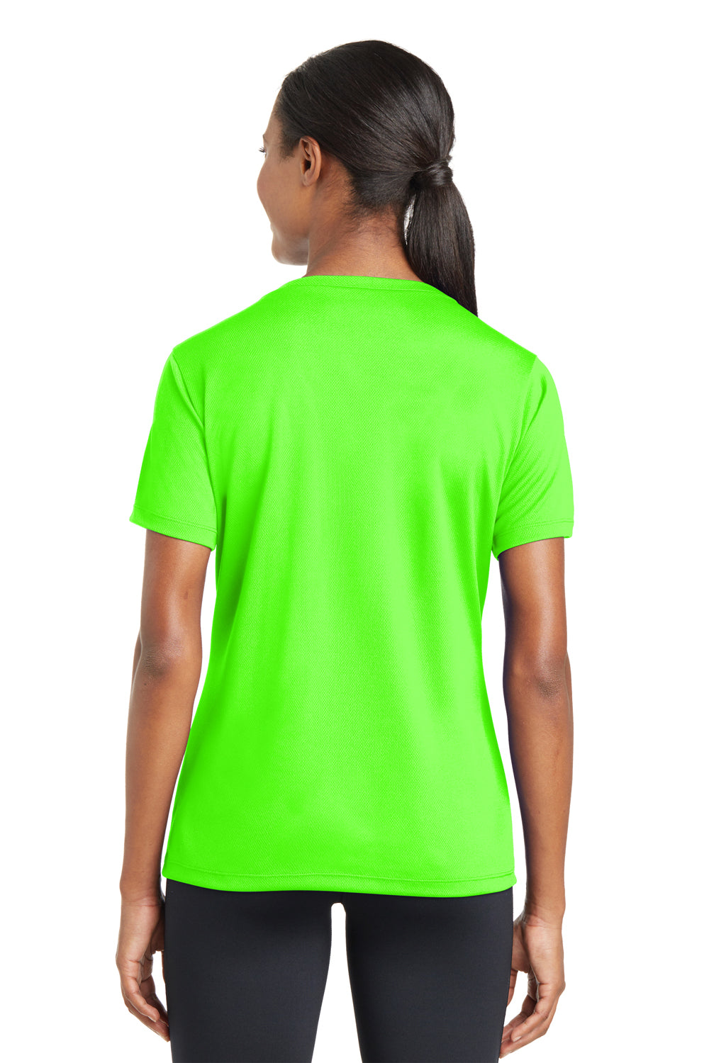Sport-Tek LST340 Womens Neon Green RacerMesh Moisture Wicking Short Sleeve  V-Neck T-Shirt —