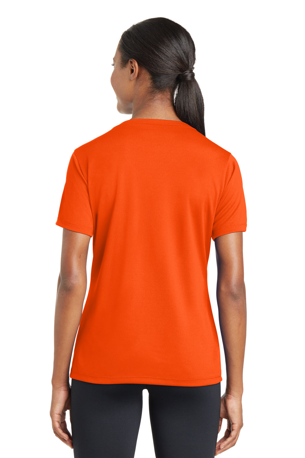 Sport-Tek LST340 Womens RacerMesh Moisture Wicking Short Sleeve V-Neck T-Shirt Neon Orange Back