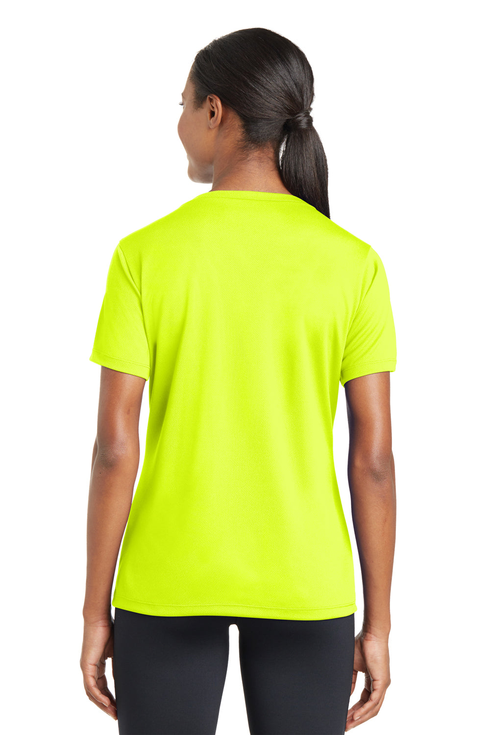 Sport-Tek LST340 Womens RacerMesh Moisture Wicking Short Sleeve V-Neck T-Shirt Neon Yellow Back