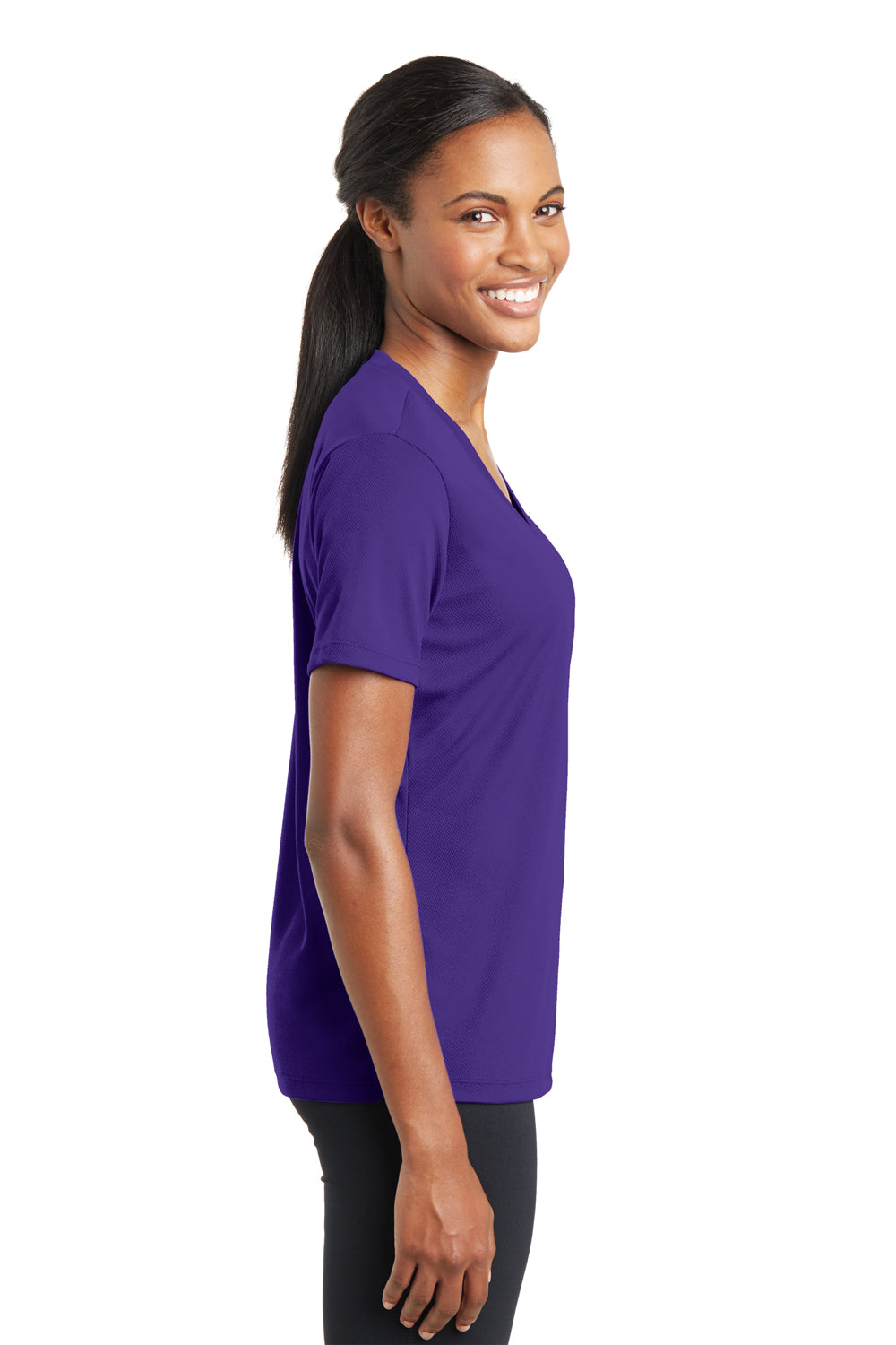 Sport-Tek LST340 Womens RacerMesh Moisture Wicking Short Sleeve V-Neck T-Shirt Purple Side