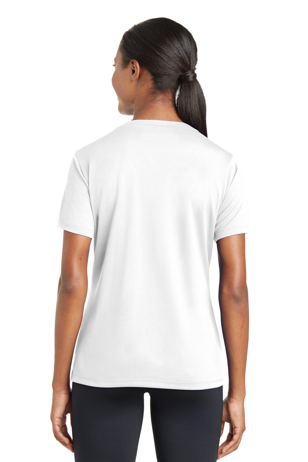 Sport-Tek LST340 Womens RacerMesh Moisture Wicking Short Sleeve V-Neck T-Shirt White Back