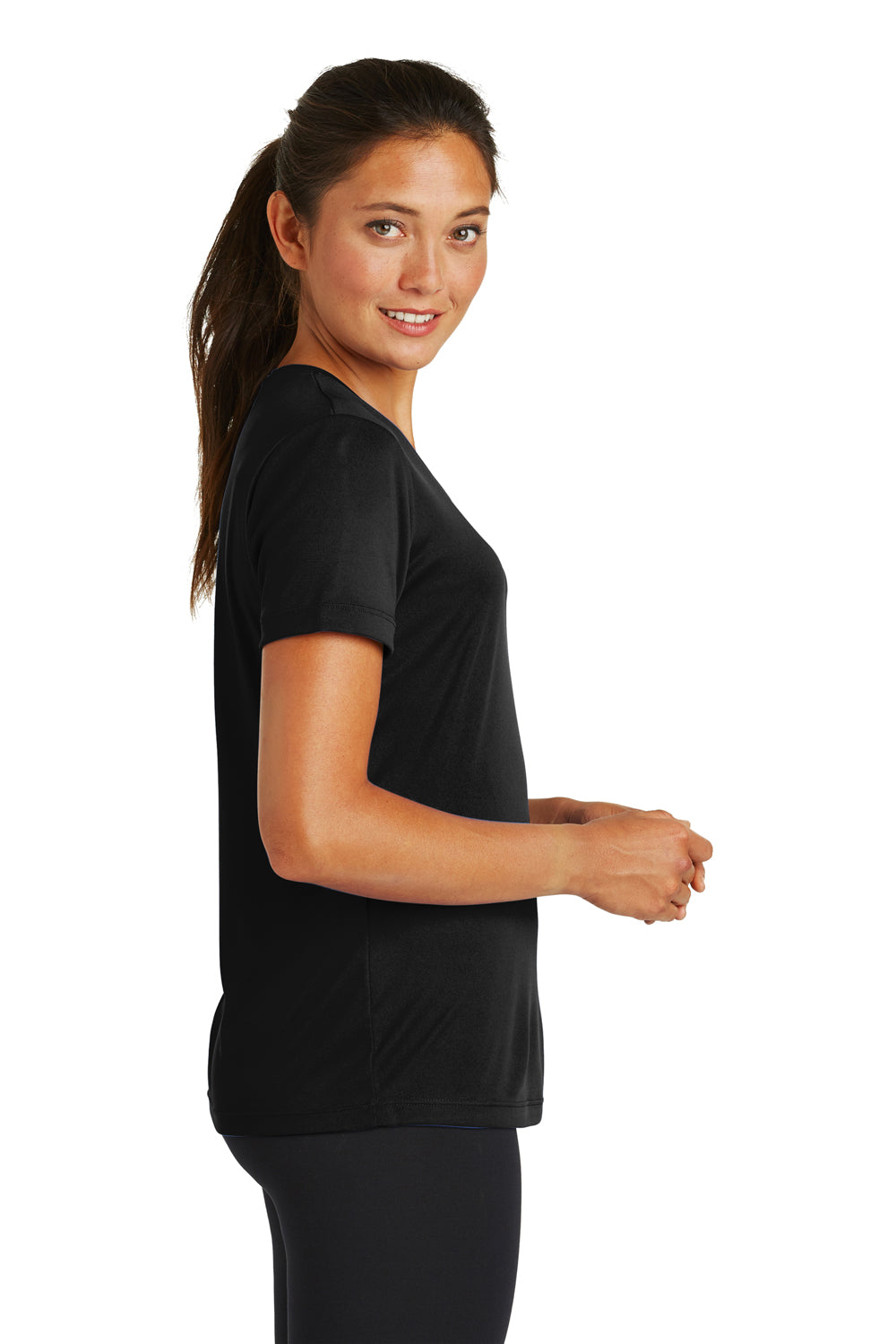 Sport-Tek LST350 Womens Competitor Moisture Wicking Short Sleeve Crewneck T-Shirt Black Side