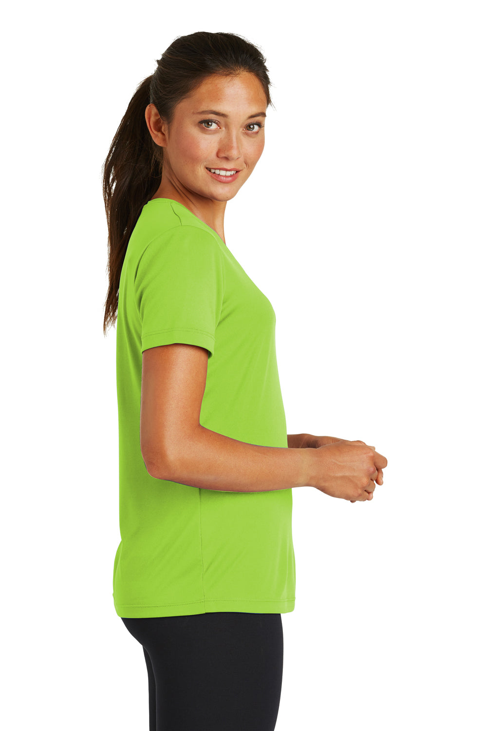 Sport-Tek LST350 Womens Competitor Moisture Wicking Short Sleeve Crewneck T-Shirt Lime Green Side