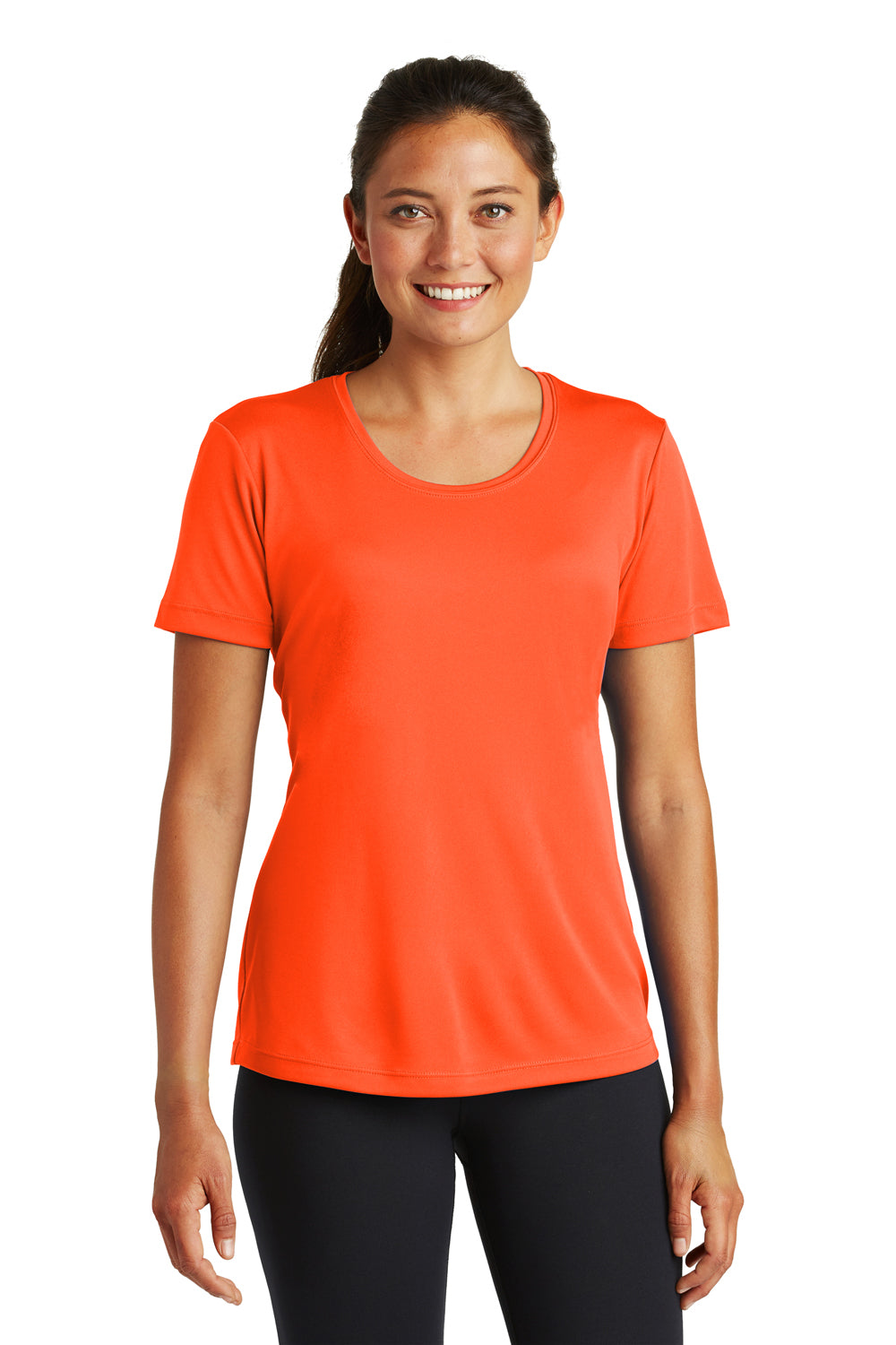 Sport-Tek LST350 Womens Competitor Moisture Wicking Short Sleeve Crewneck T-Shirt Neon Orange Front