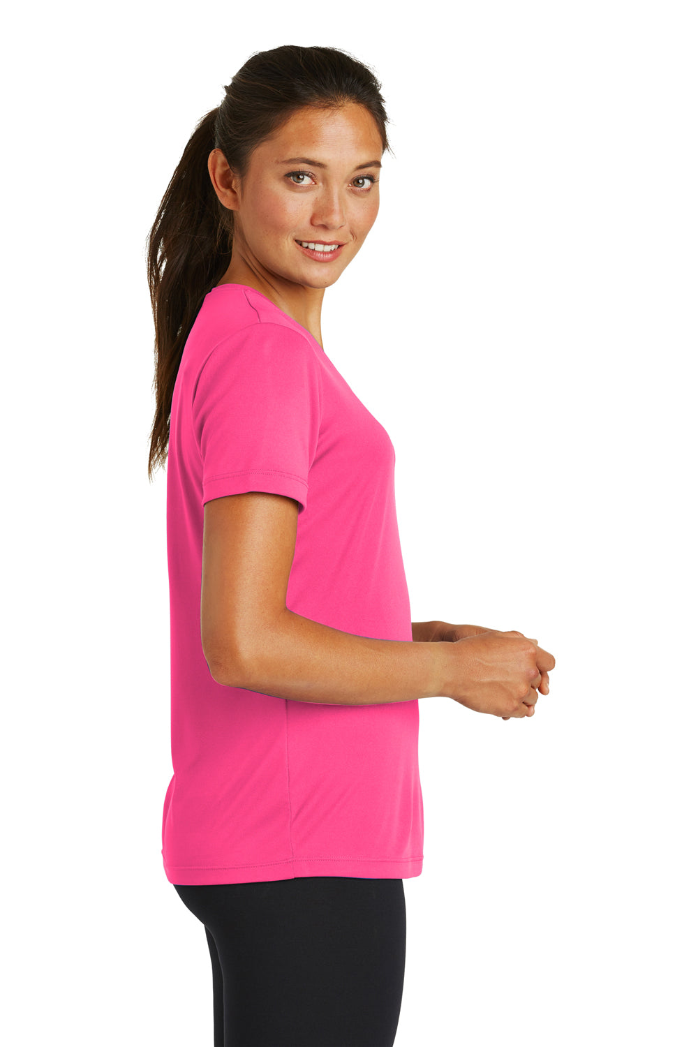 Sport-Tek LST350 Womens Competitor Moisture Wicking Short Sleeve Crewneck T-Shirt Neon Pink Side