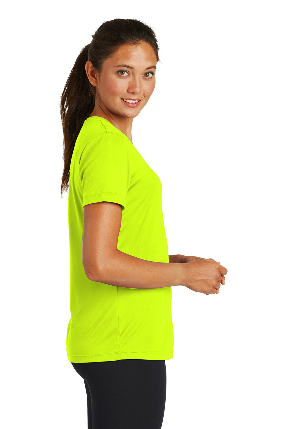 Sport-Tek LST350 Womens Competitor Moisture Wicking Short Sleeve Crewneck T-Shirt Neon Yellow Side