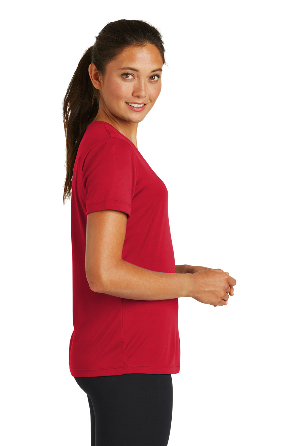 Sport-Tek LST350 Womens Competitor Moisture Wicking Short Sleeve Crewneck T-Shirt Red Side