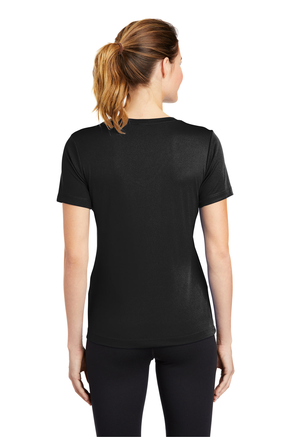 Sport-Tek LST353 Womens Competitor Moisture Wicking Short Sleeve V-Neck T-Shirt Black Back